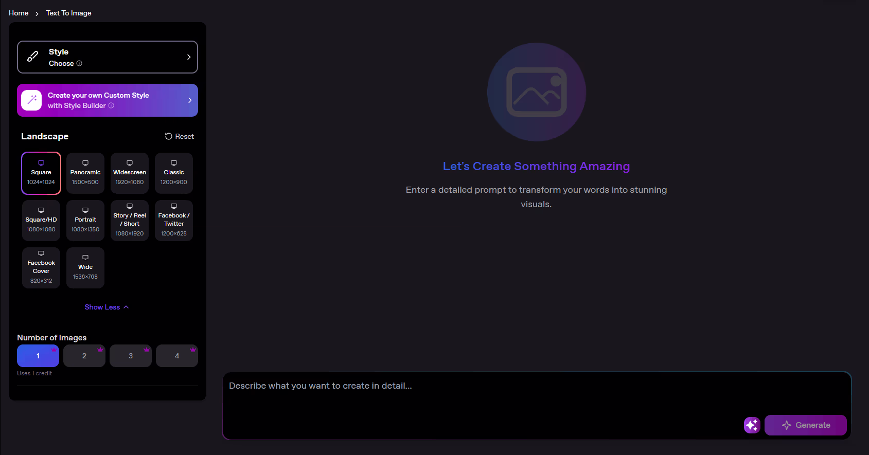 AI-powered text and image input interface for creative vision